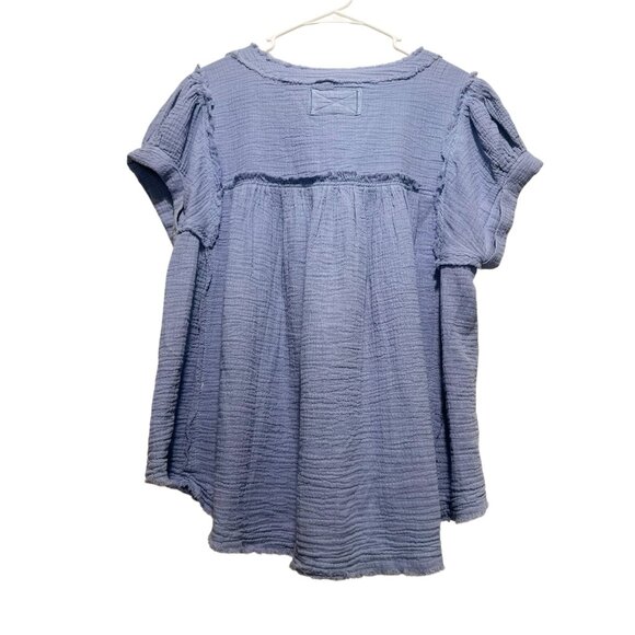 Free People Double Cloth Top Womens Small Blue Gauze Tunic Flowy Bohemian Beach - Picture 5 of 15